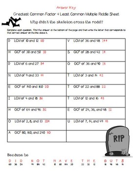 Greatest Common Factor Least Common Multiple Halloween Riddle Sheet Resources Math In The Middle