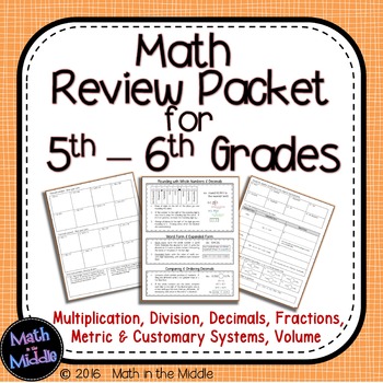 5th grade math review packet with answers pdf free