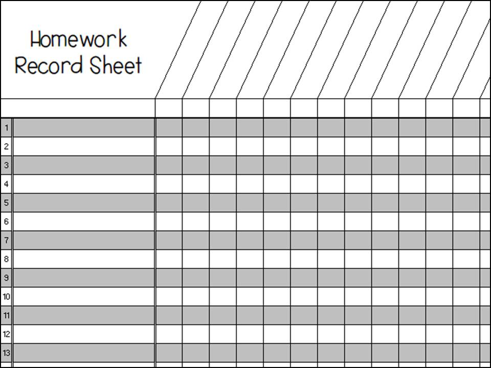 homework record sheet empty pic