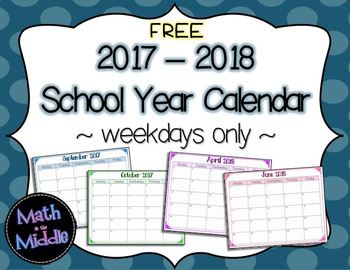2017-2018 School Year Calendar (Weekdays Only)-image