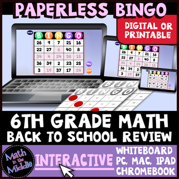 6th Grade Math Back to School Review Interactive Bingo Review Game-image