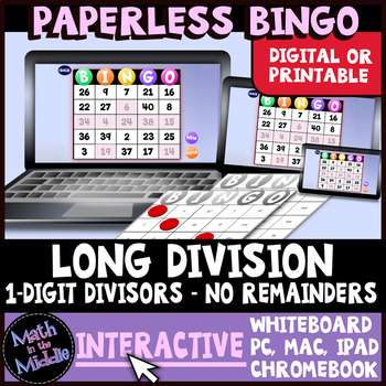 Dividing with 1 Digit Divisors - No Remainders Interactive Bingo Review Game-image