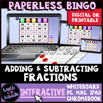 Adding & Subtracting Fractions Interactive Bingo Review Game-image